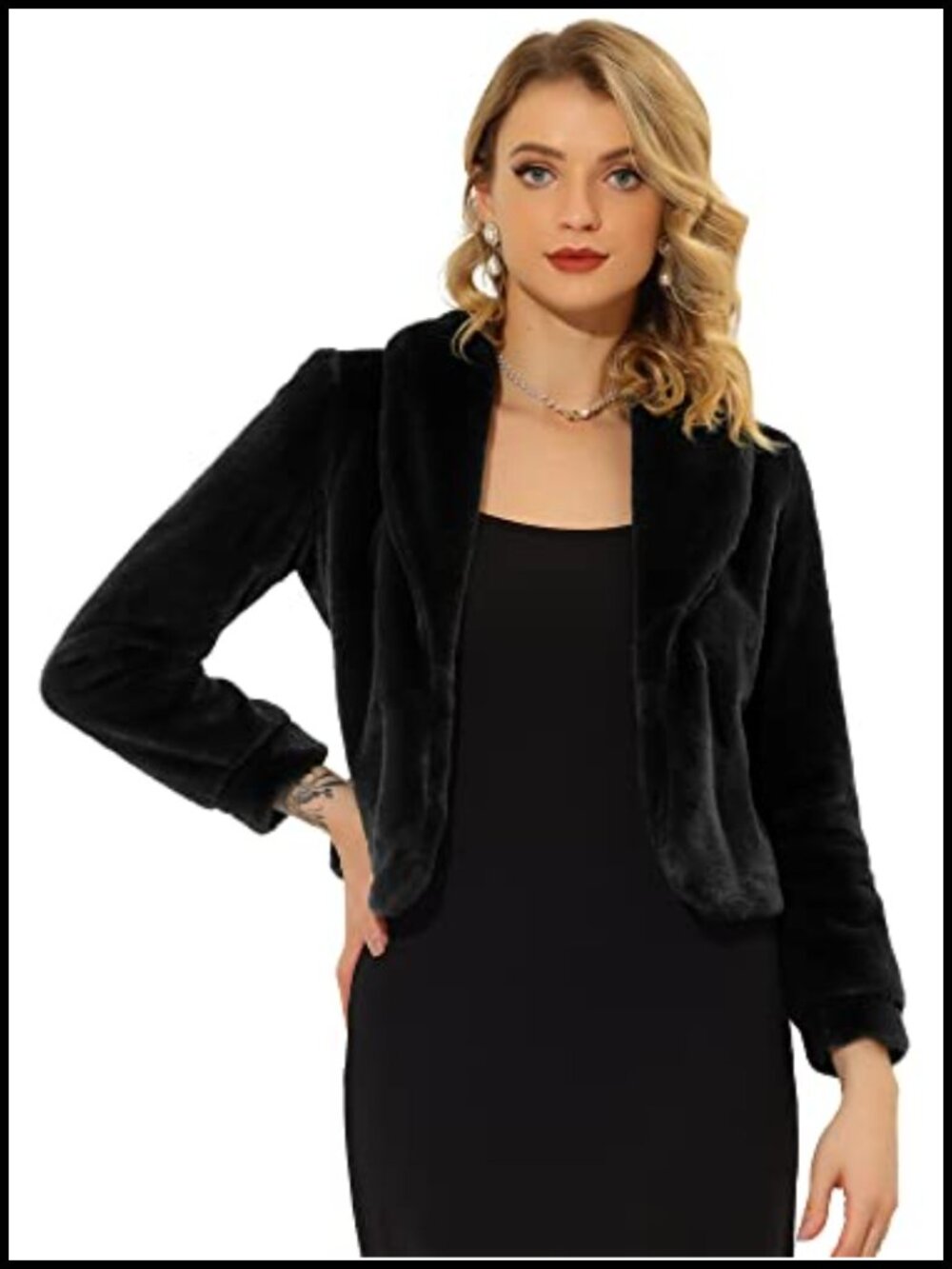 Allegra K Faux Fur Open Front Crop Jacket Wedding Bolero Overcoat